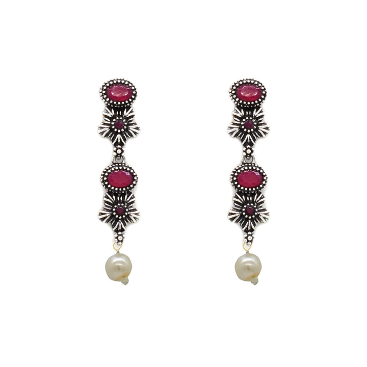 Ekladh Red Stone Silver Pearl Necklace Set - Joker & Witch