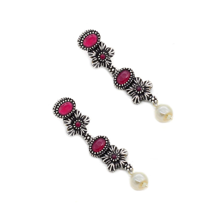 Ekladh Red Stone Silver Pearl Necklace Set - Joker & Witch