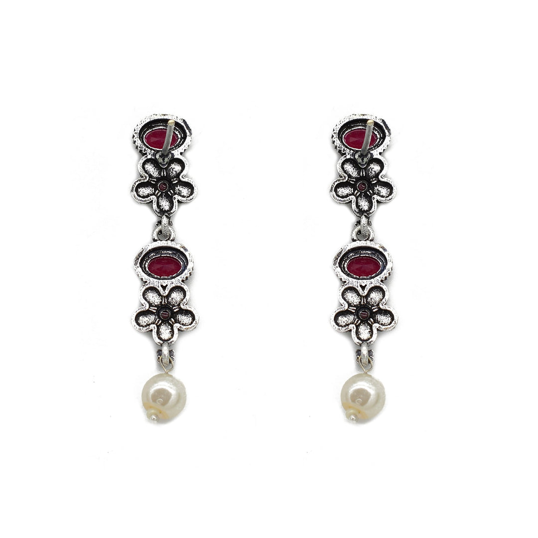 Ekladh Red Stone Silver Pearl Necklace Set - Joker & Witch