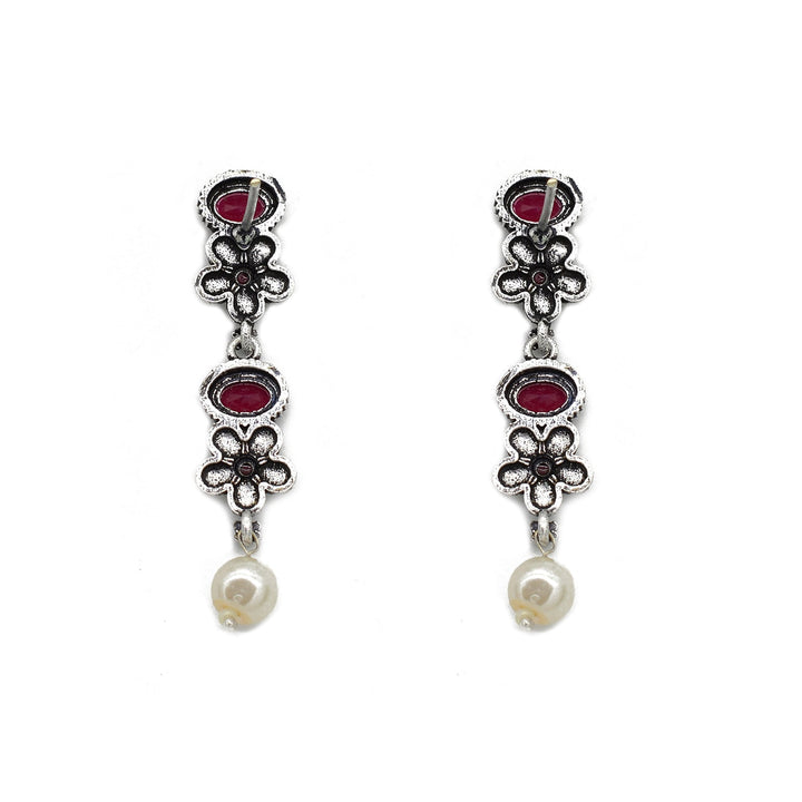 Ekladh Red Stone Silver Pearl Necklace Set - Joker & Witch