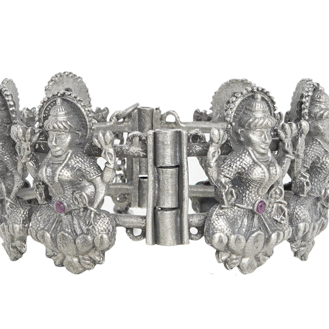 Teejh Sudha Red Stone Silver Oxidised Bangle