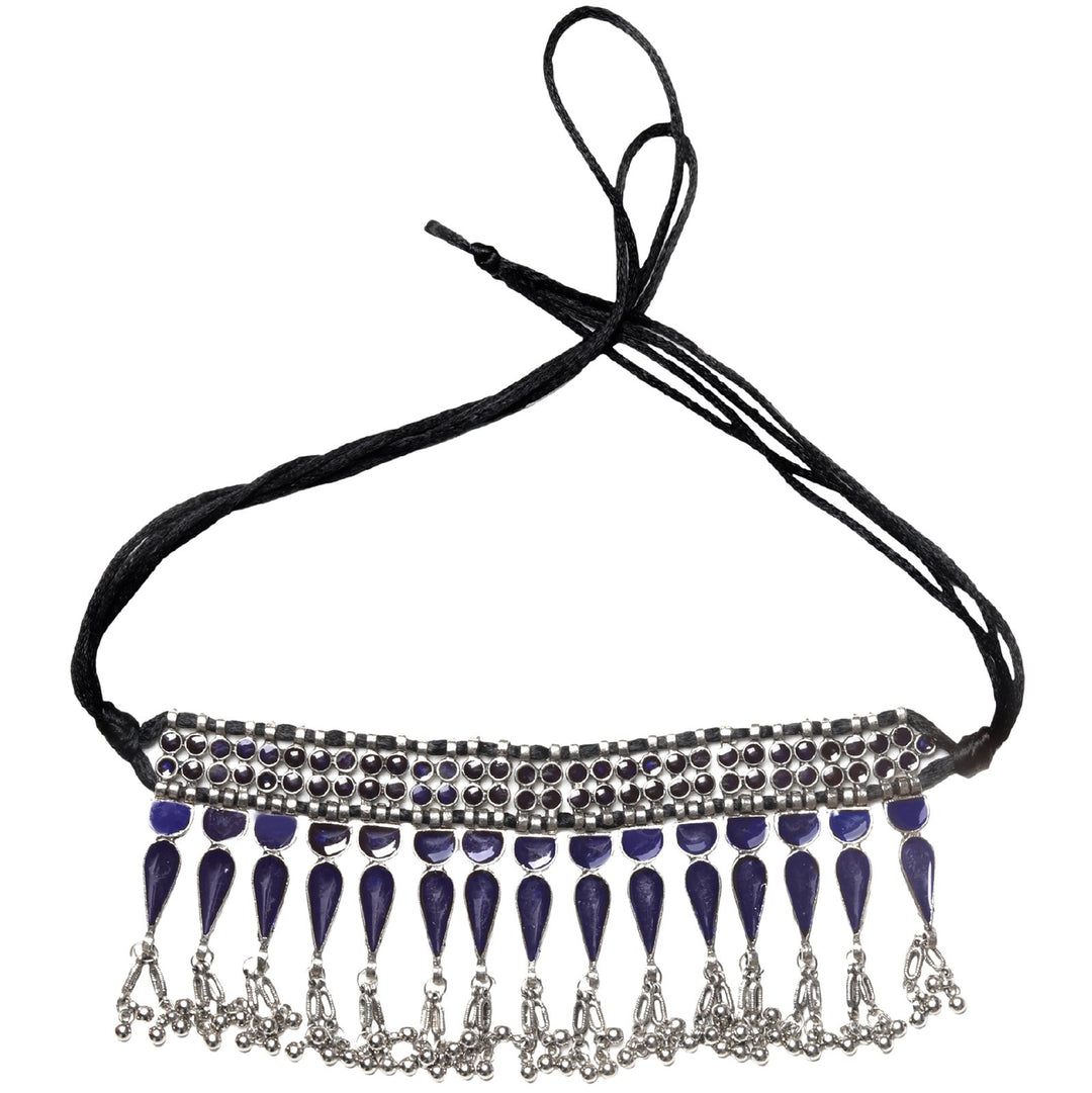 Teejh Inaya Blue Silver Oxidised Choker Necklace