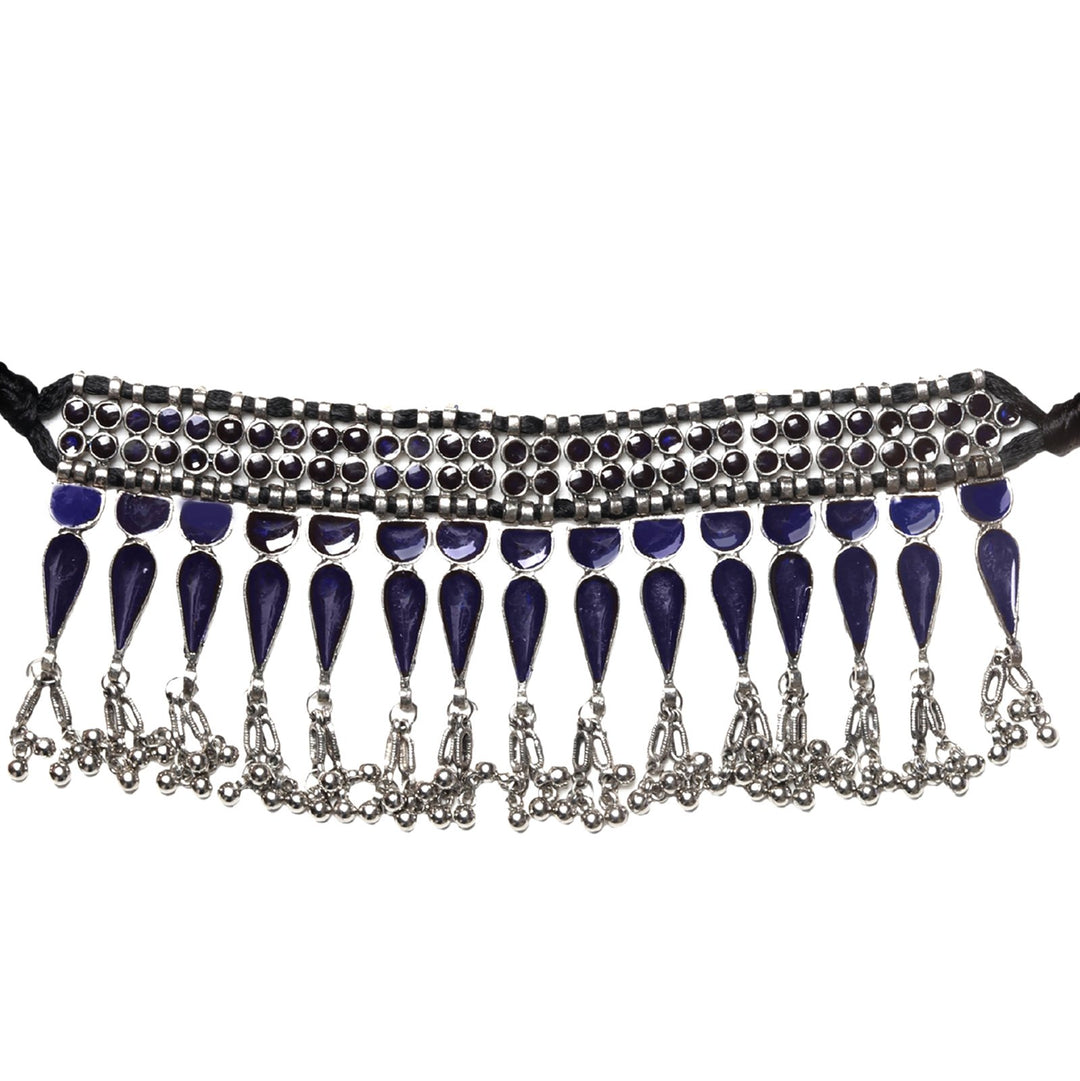Teejh Inaya Blue Silver Oxidised Choker Necklace