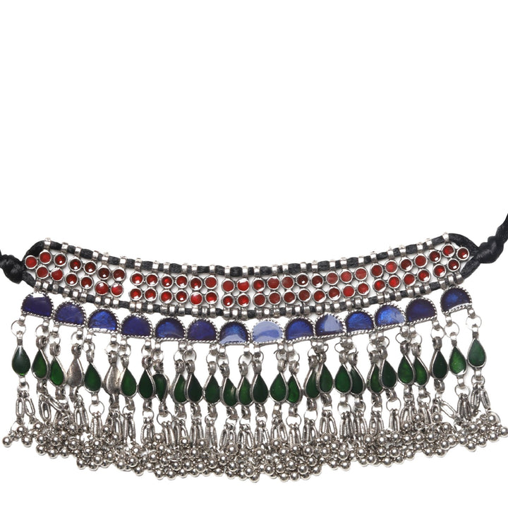 Teejh Zaira Mulitcolored Silver Oxidised Choker Necklace