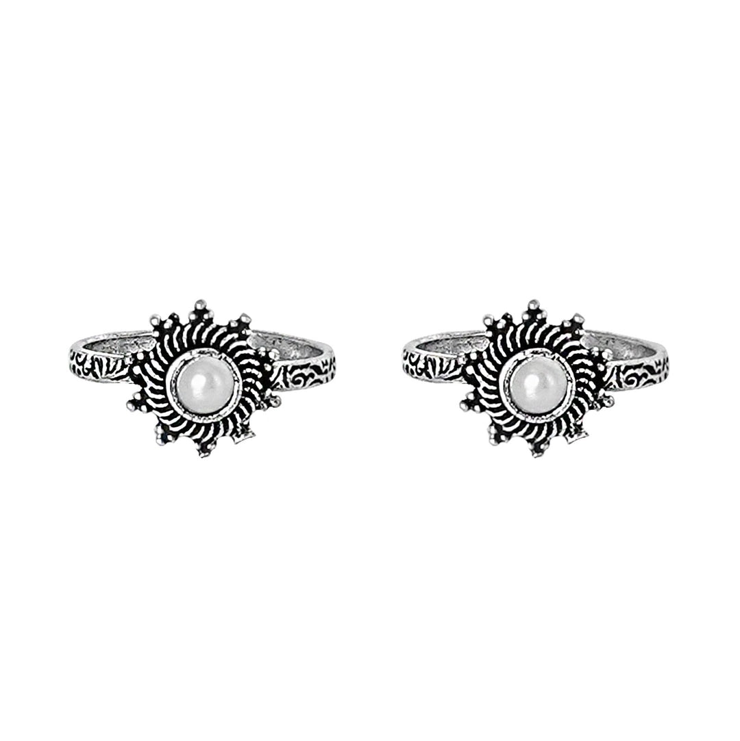 Teejh Aashvi White Silver Oxidised Toe Rings