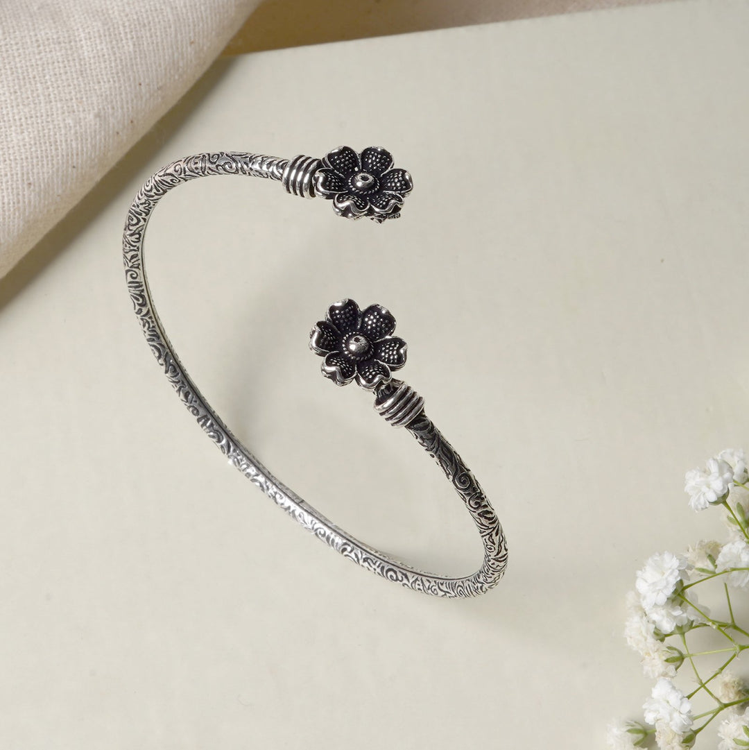 Teejh Aastha Silver Oxidised Floral Bracelet