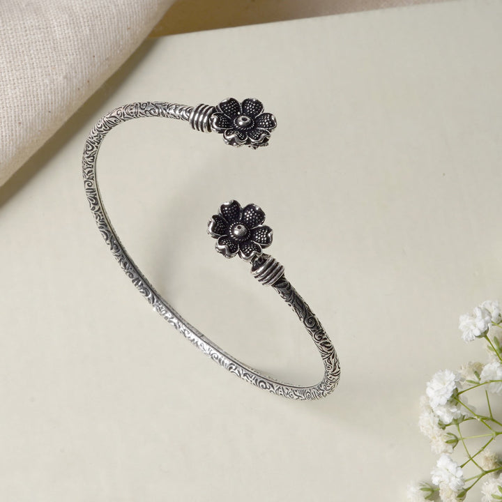 Teejh Aastha Silver Oxidised Floral Bracelet