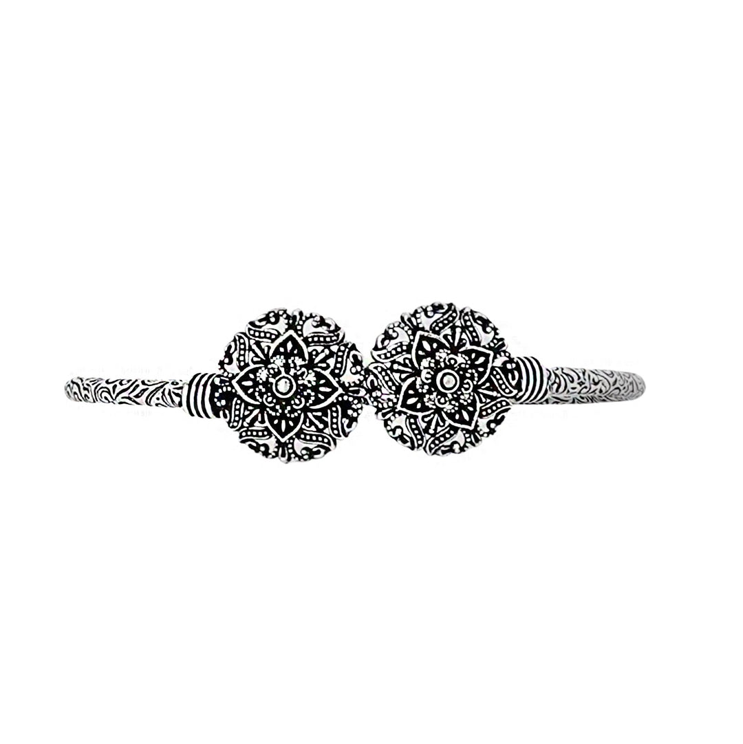 Teejh Akansha Silver Oxidised Floral Bracelet