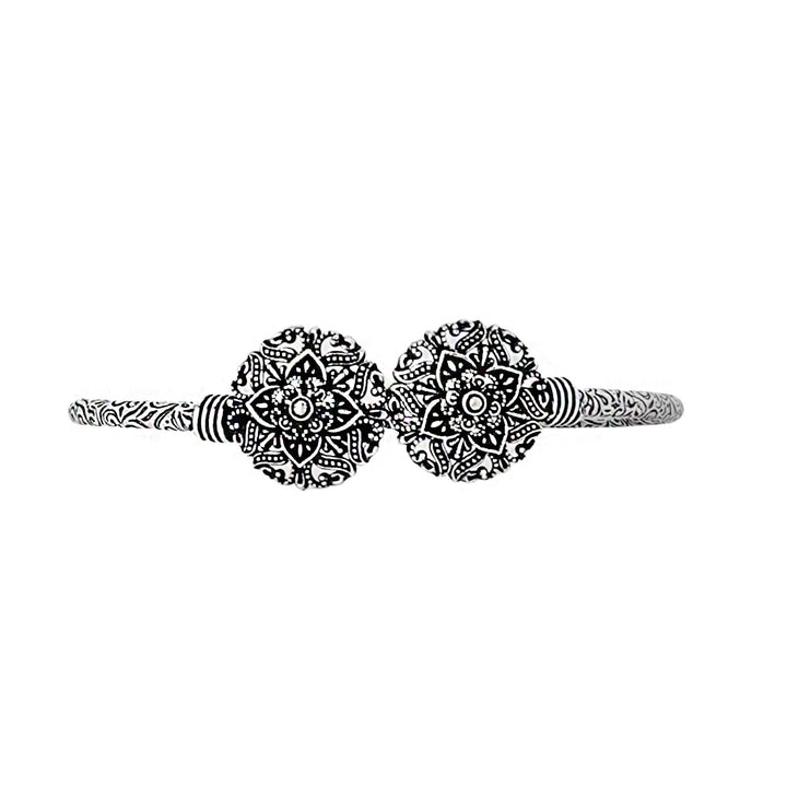 Teejh Akansha Silver Oxidised Floral Bracelet