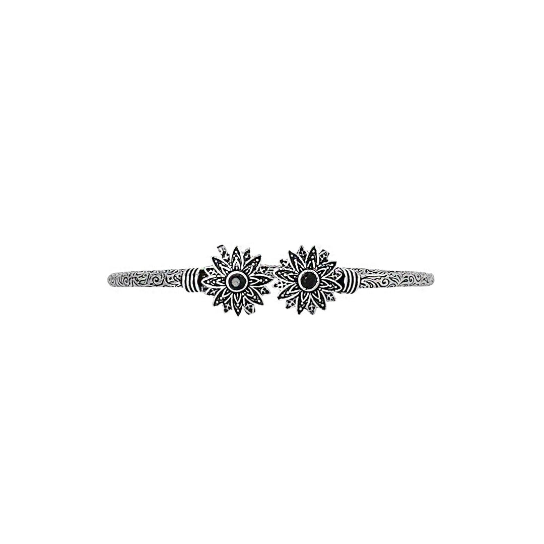 Teejh Manju Silver Oxidised Floral Bracelet