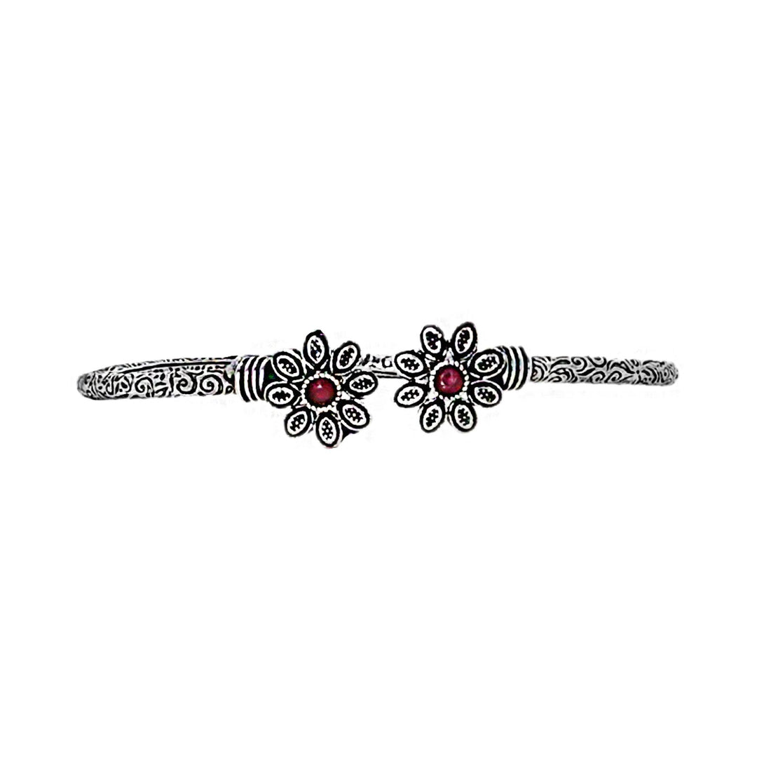 Teejh Saroj Silver Oxidised Floral Bracelet
