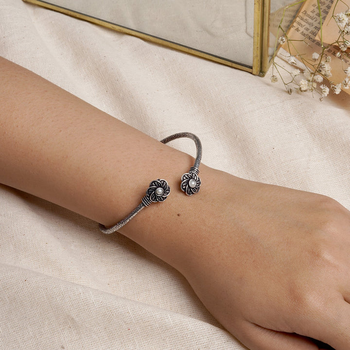 Teejh Sarita Silver Oxidised Floral Bracelet