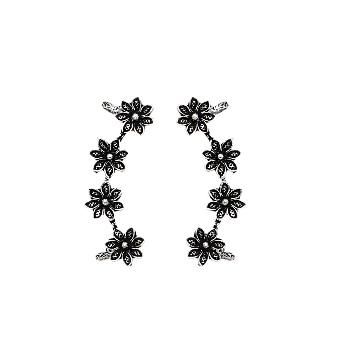 Teejh Ekta Silver Oxidised Floral Earcuffs