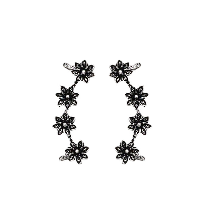 Teejh Ekta Silver Oxidised Floral Earcuffs