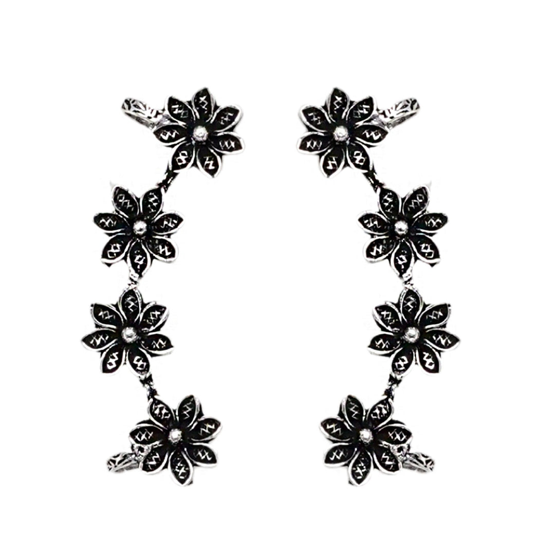 Teejh Ekta Silver Oxidised Floral Earcuffs