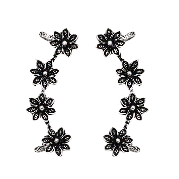 Teejh Ekta Silver Oxidised Floral Earcuffs