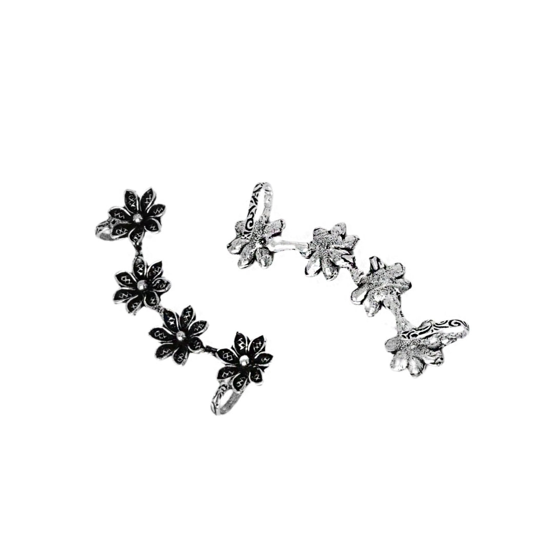 Teejh Ekta Silver Oxidised Floral Earcuffs