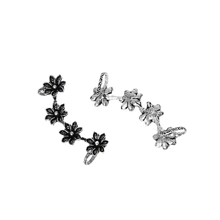 Teejh Ekta Silver Oxidised Floral Earcuffs
