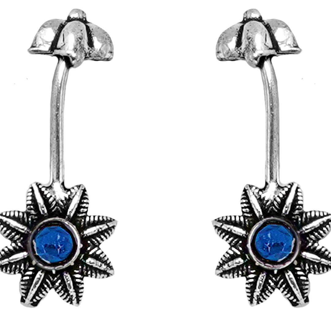 Teejh  Krisha Blue Stone Silver Oxidsed Clip On Bugadi