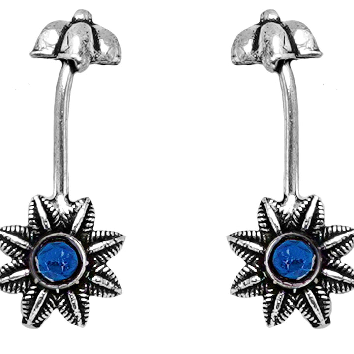 Teejh  Krisha Blue Stone Silver Oxidsed Clip On Bugadi