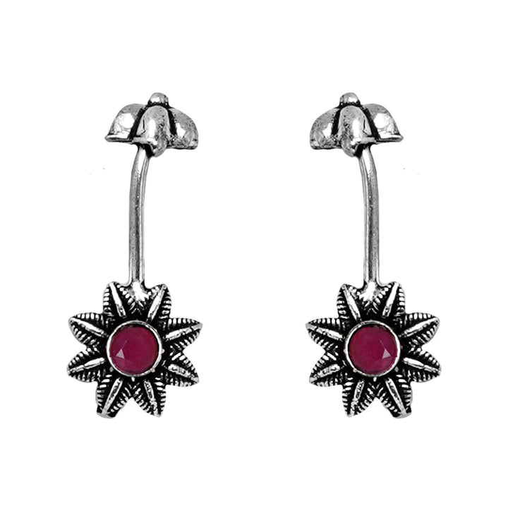 Teejh  Krisha Red Stone Silver Oxidsed Clip On Bugadi