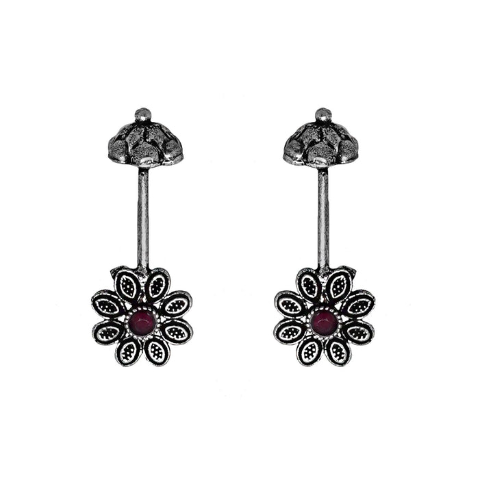 Teejh  Ladli Red Stone Silver Oxidsed Clip On Bugadi