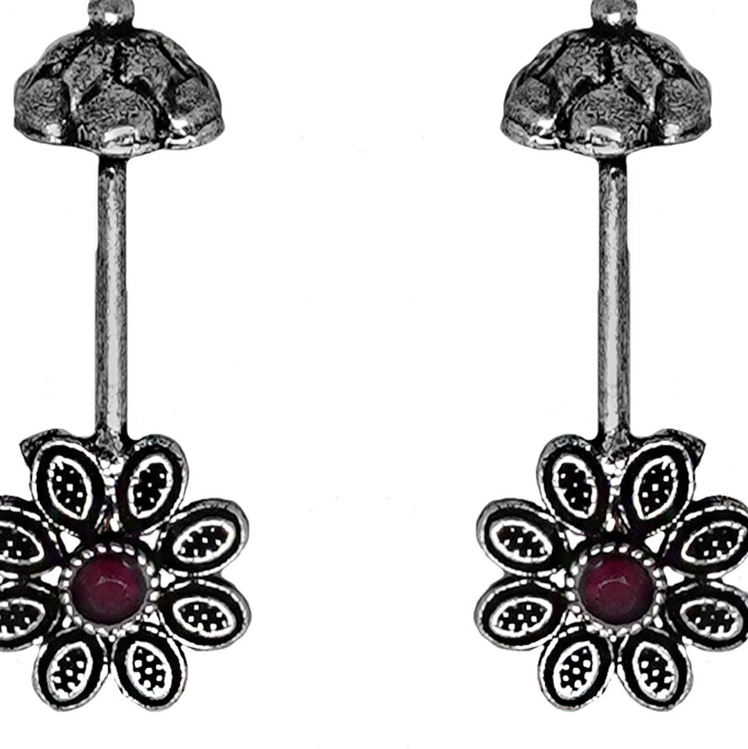 Teejh  Ladli Red Stone Silver Oxidsed Clip On Bugadi