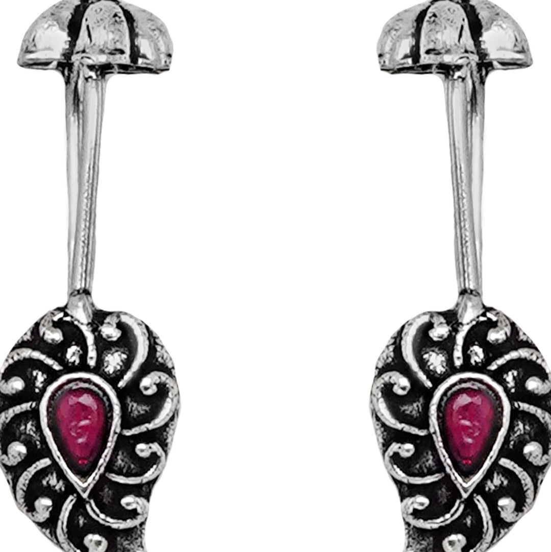 Teejh  Mitali Red Stone Silver Oxidsed Clip On Bugadi