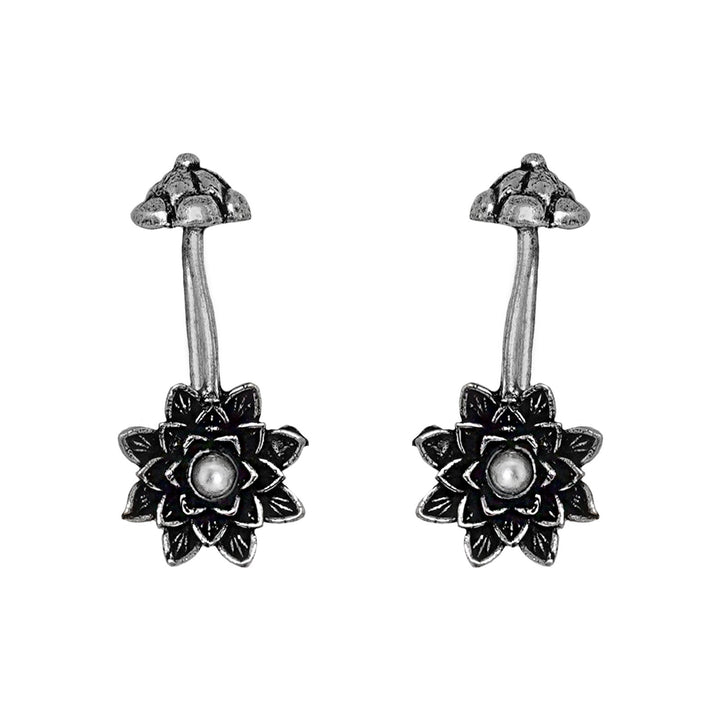 Teejh  Ridhima White Stone Silver Oxidsed Clip On Bugadi