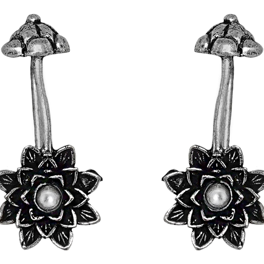 Teejh  Ridhima White Stone Silver Oxidsed Clip On Bugadi