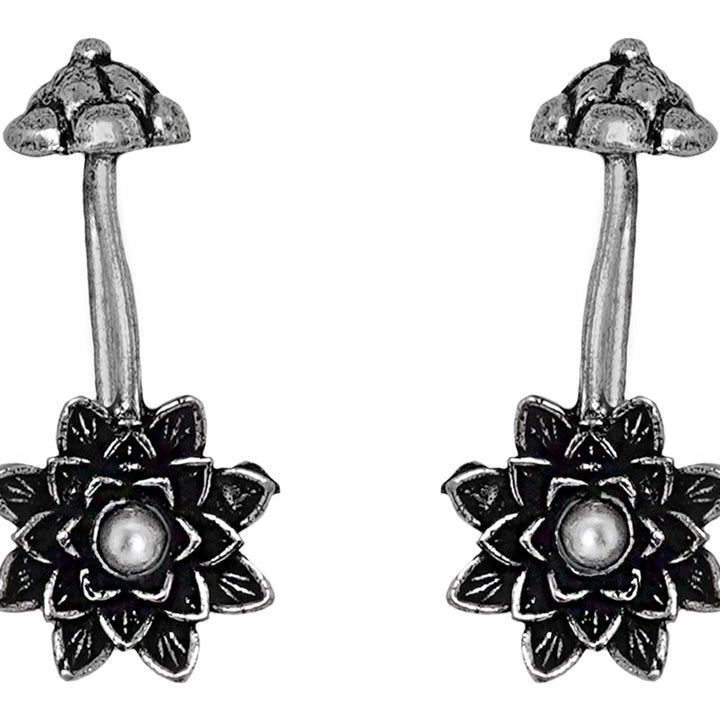 Teejh  Ridhima White Stone Silver Oxidsed Clip On Bugadi