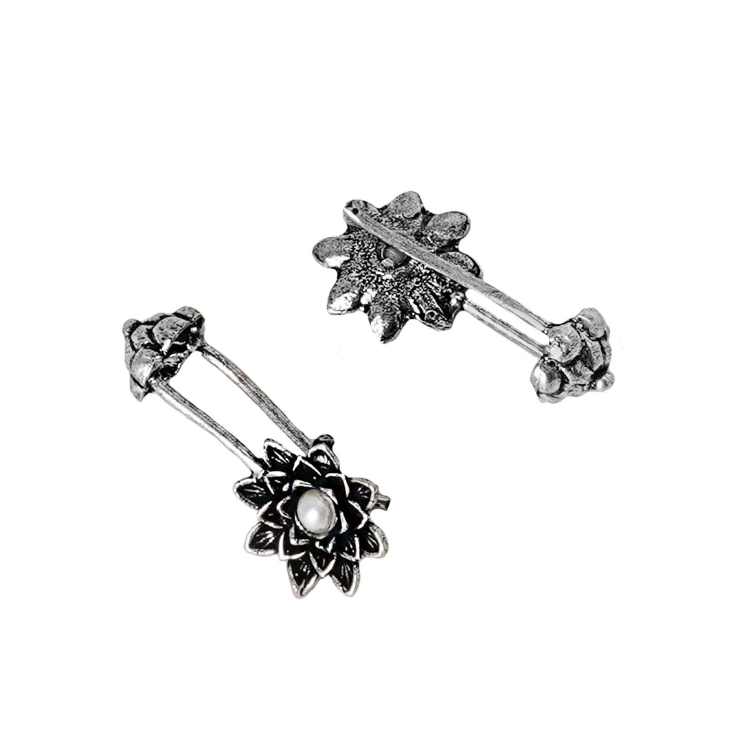 Teejh  Ridhima White Stone Silver Oxidsed Clip On Bugadi