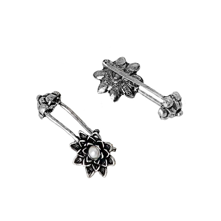 Teejh  Ridhima White Stone Silver Oxidsed Clip On Bugadi