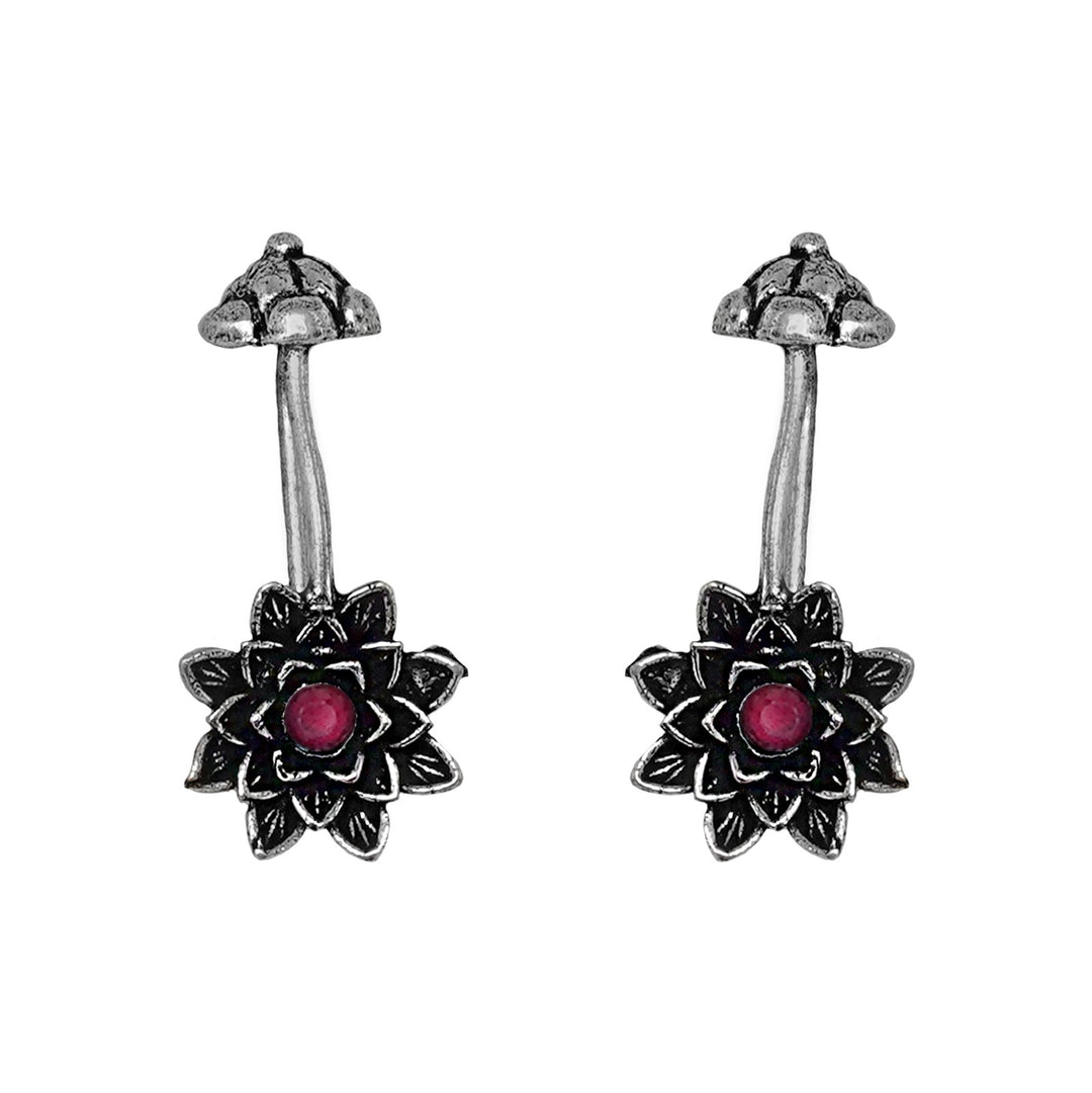 Teejh  Ridhima Red Stone Silver Oxidsed Clip On Bugadi