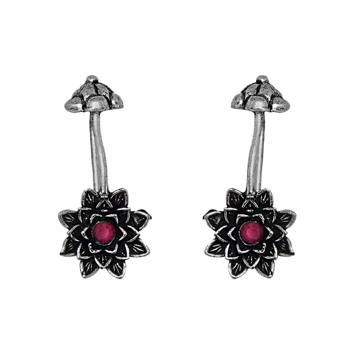 Teejh  Ridhima Red Stone Silver Oxidsed Clip On Bugadi