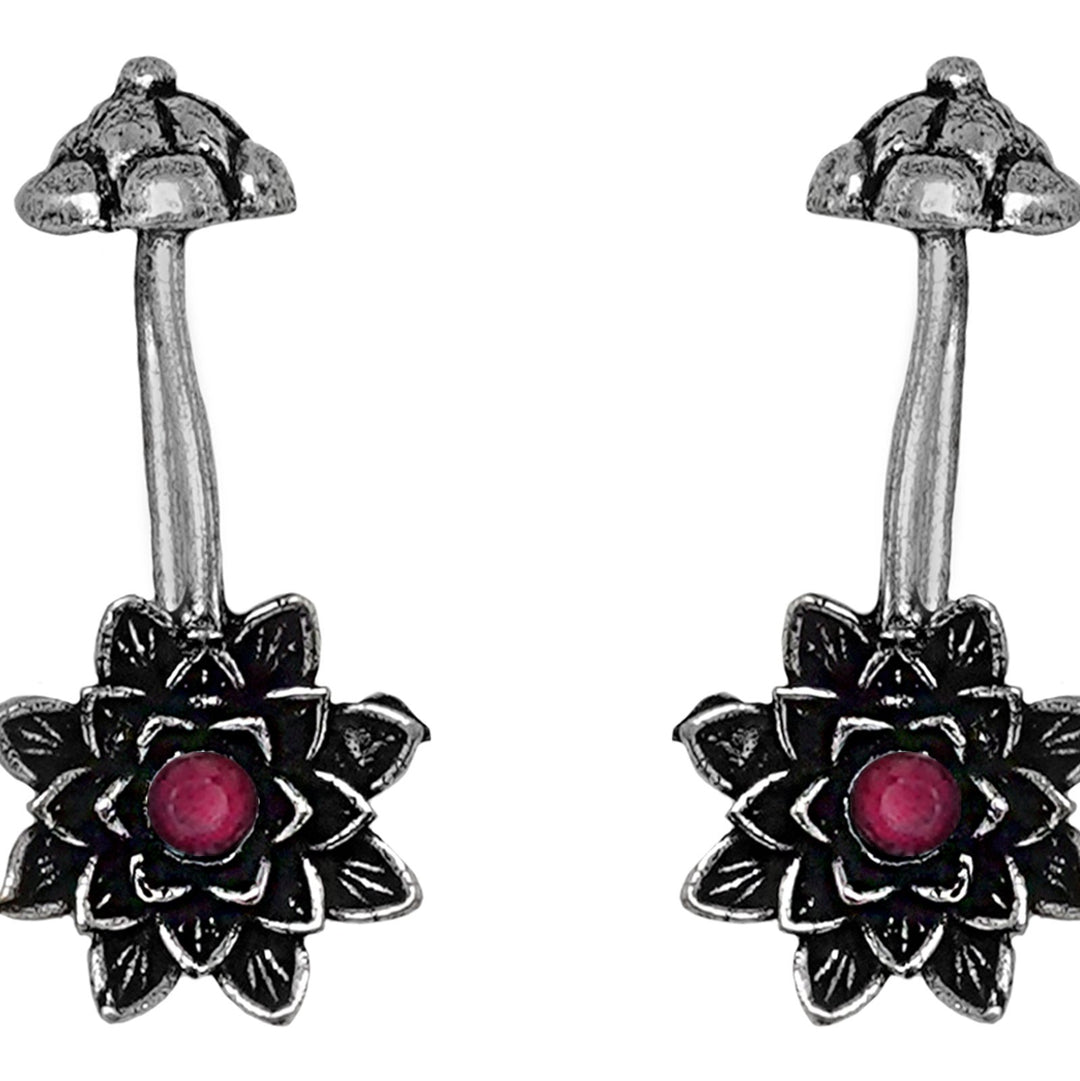 Teejh  Ridhima Red Stone Silver Oxidsed Clip On Bugadi