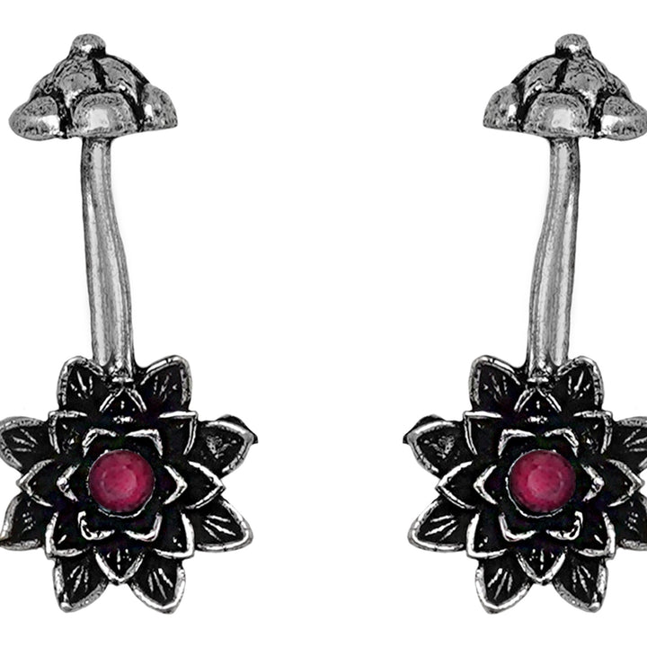 Teejh  Ridhima Red Stone Silver Oxidsed Clip On Bugadi