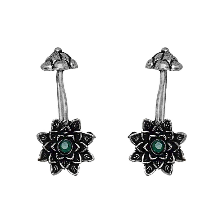 Teejh Ridhima Green Stone Silver Oxidised Clip On Bugadi