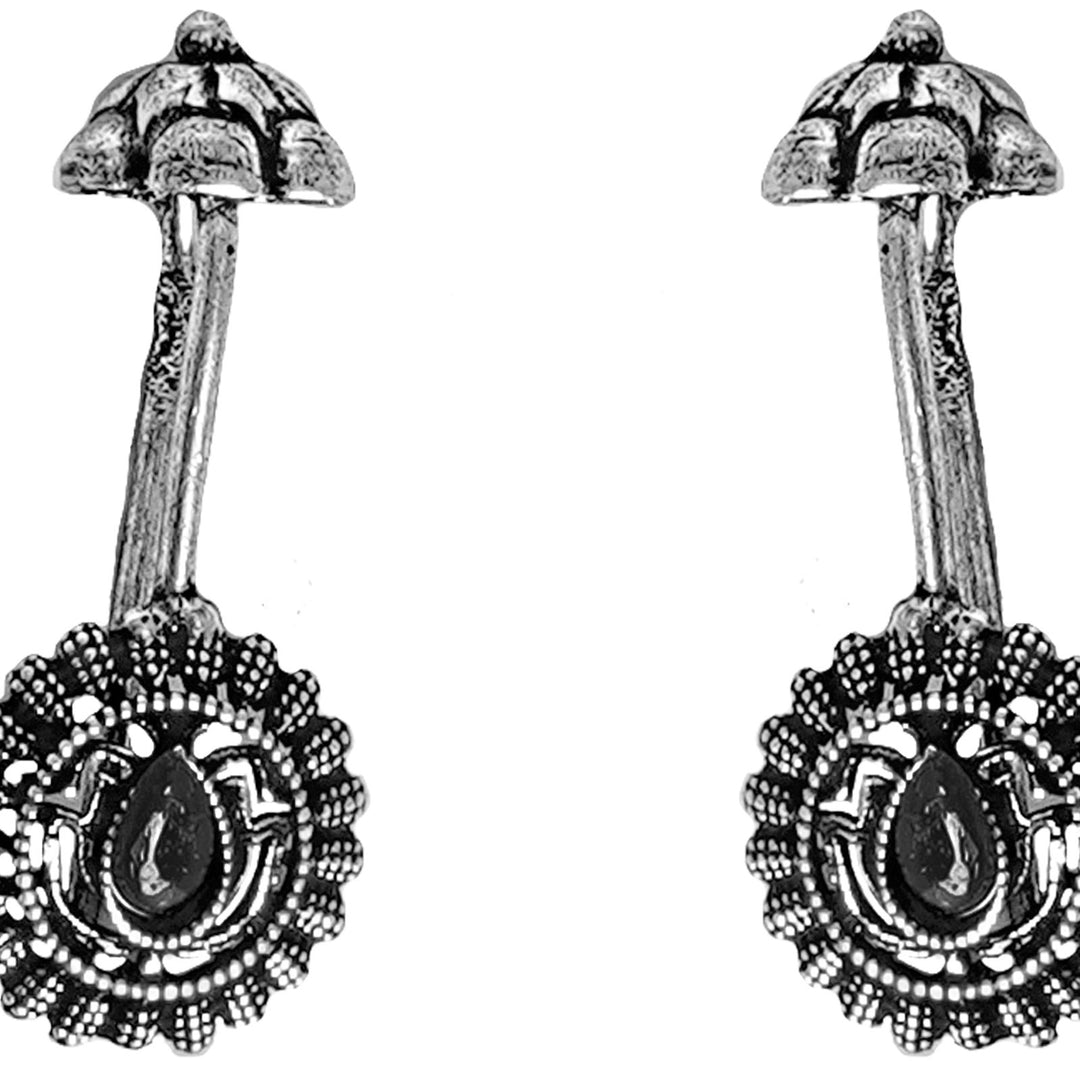 Teejh  Nitara Black Stone Silver Oxidised Clip On Bugadi