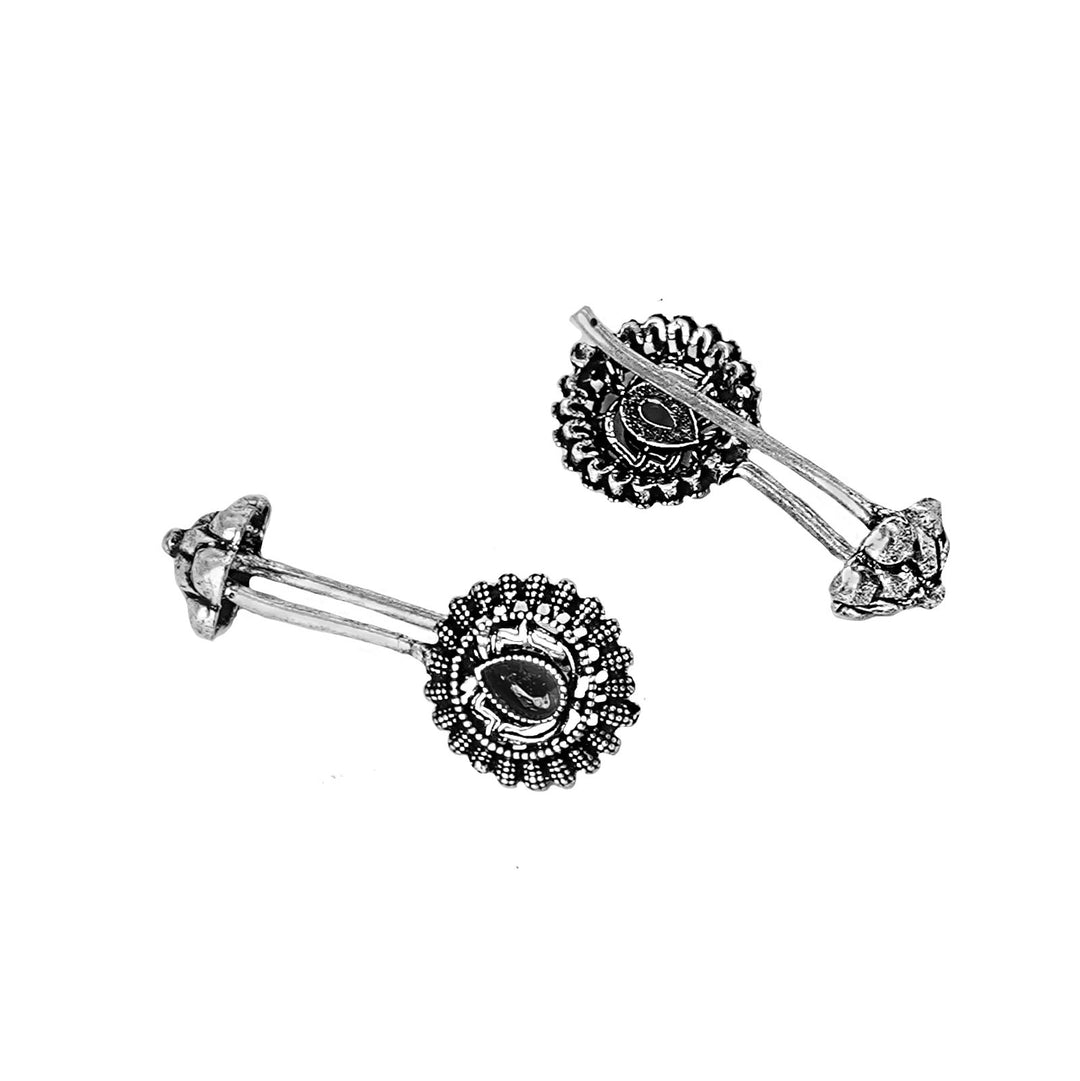 Teejh  Nitara Black Stone Silver Oxidised Clip On Bugadi