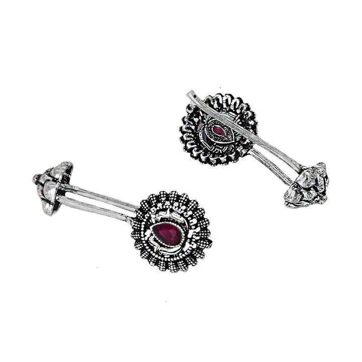 Teejh  Nitara Red Stone Silver Oxidised Clip On Bugadi