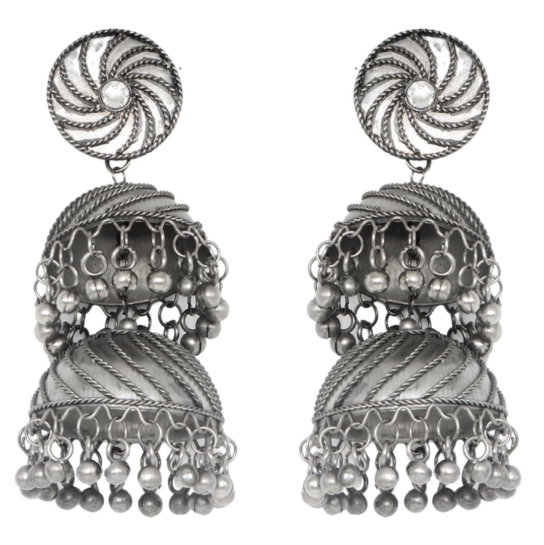 Teejh Oishi Silver Oxidised Jhumkis