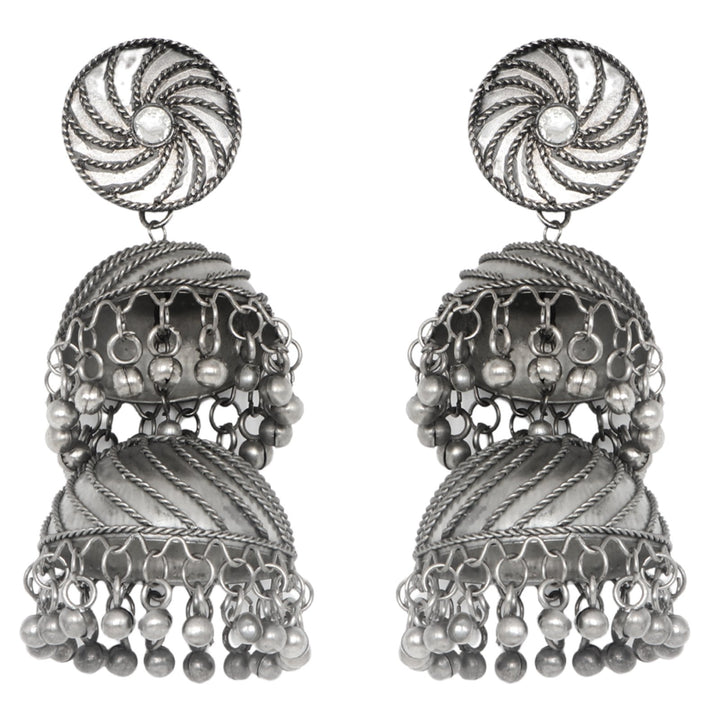 Teejh Oishi Silver Oxidised Jhumkis