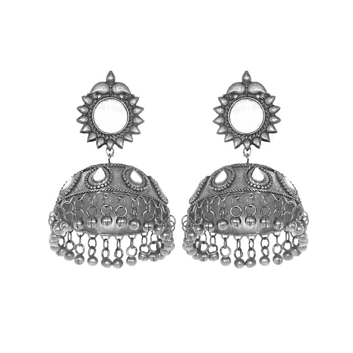 Teejh Saiyra Silver Oxidised Mirror Jhumkis