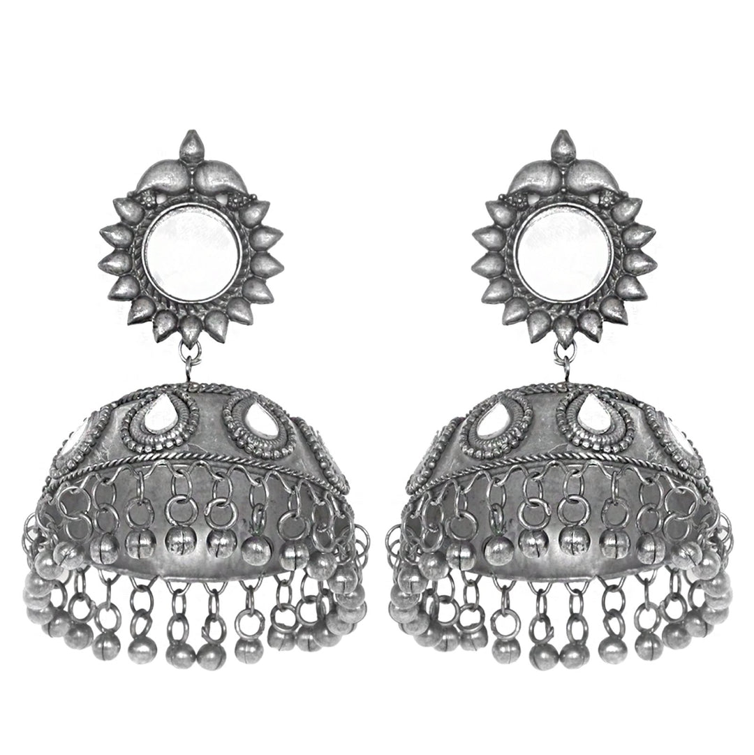 Teejh Saiyra Silver Oxidised Mirror Jhumkis