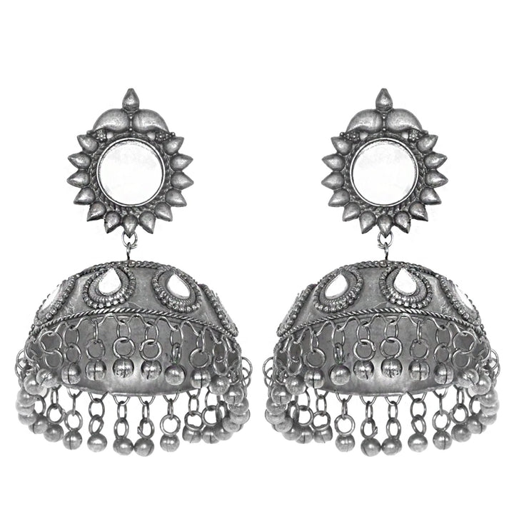 Teejh Saiyra Silver Oxidised Mirror Jhumkis
