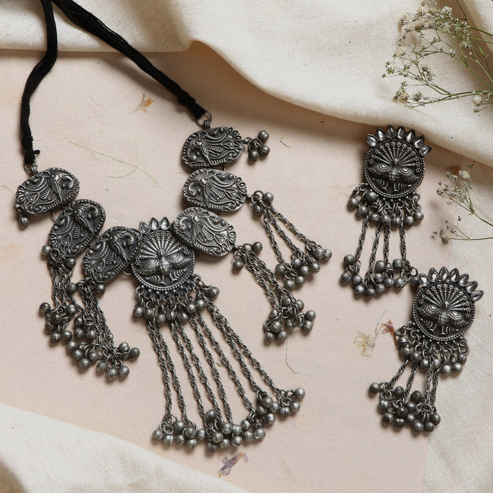Teejh Ridhi Silver Oxidised Choker Necklace Set