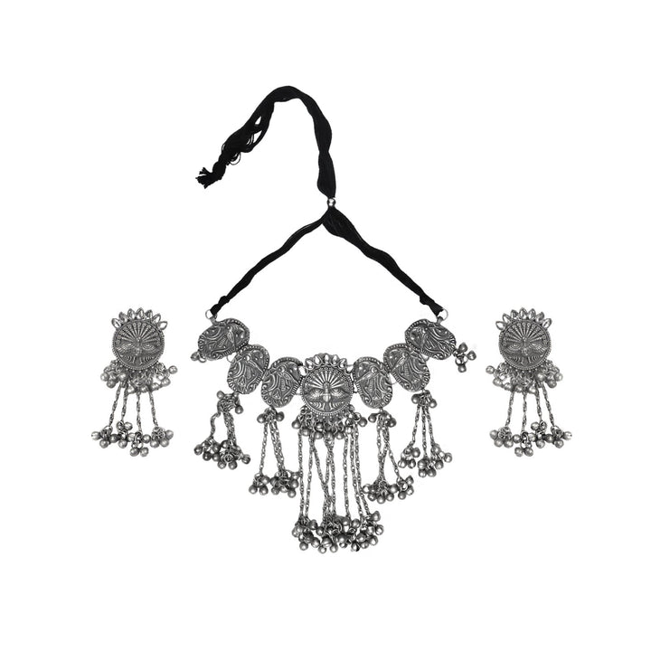 Teejh Ridhi Silver Oxidised Choker Necklace Set