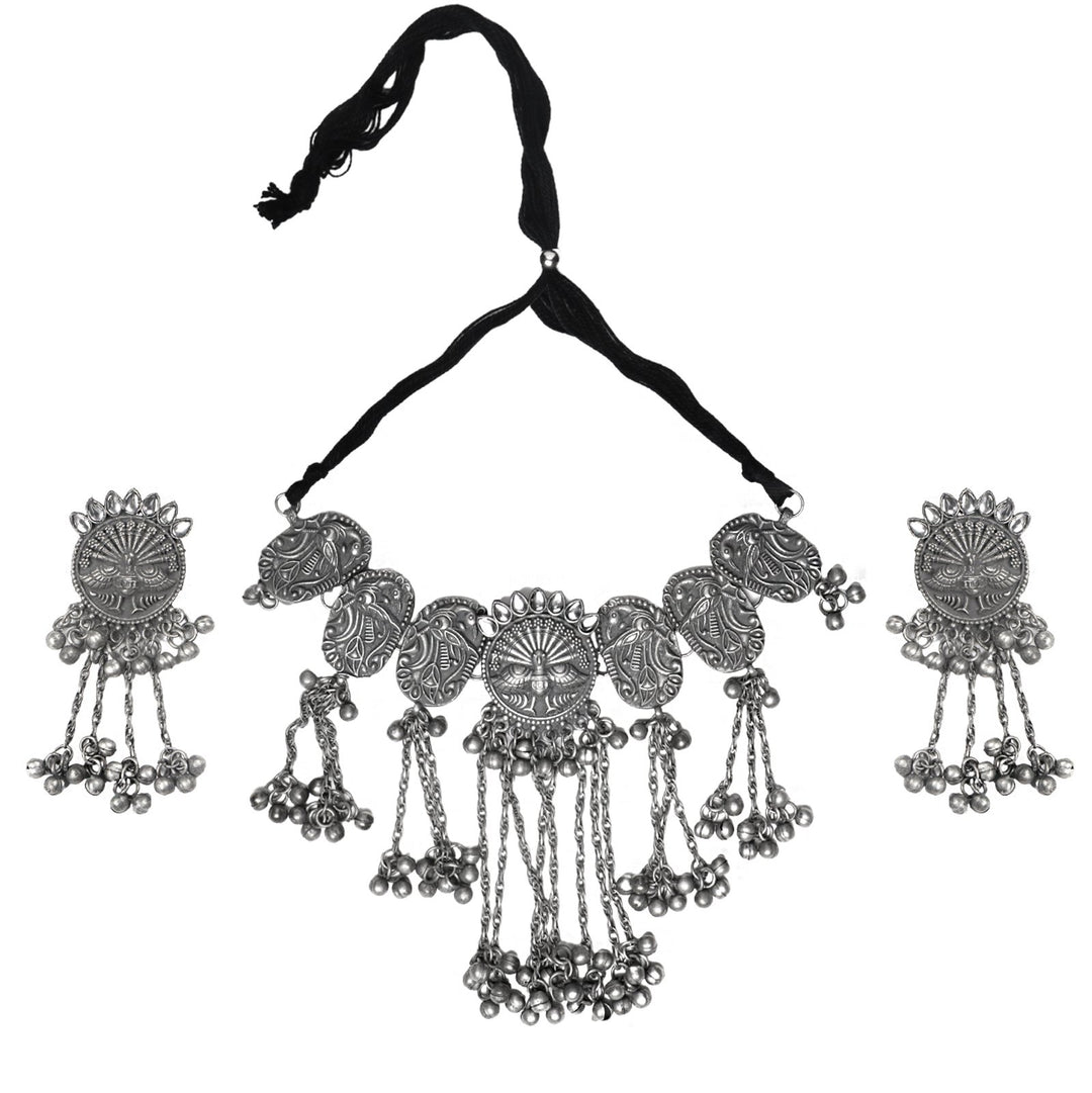 Teejh Ridhi Silver Oxidised Choker Necklace Set