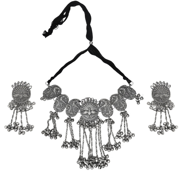 Teejh Ridhi Silver Oxidised Choker Necklace Set
